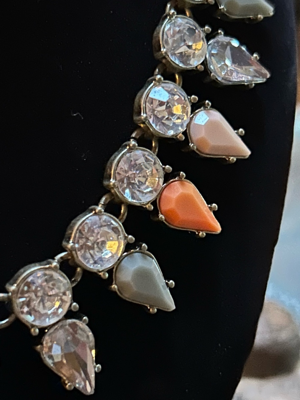 J.Crew Statement Teardrop Crystal Drop Necklace in Peach, Gray and Clear